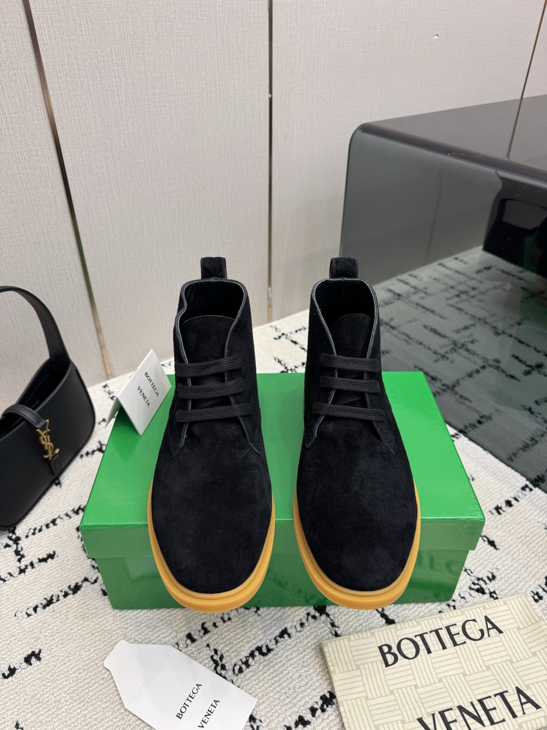 Bottega Veneta Black Lace Up Ankle Boots