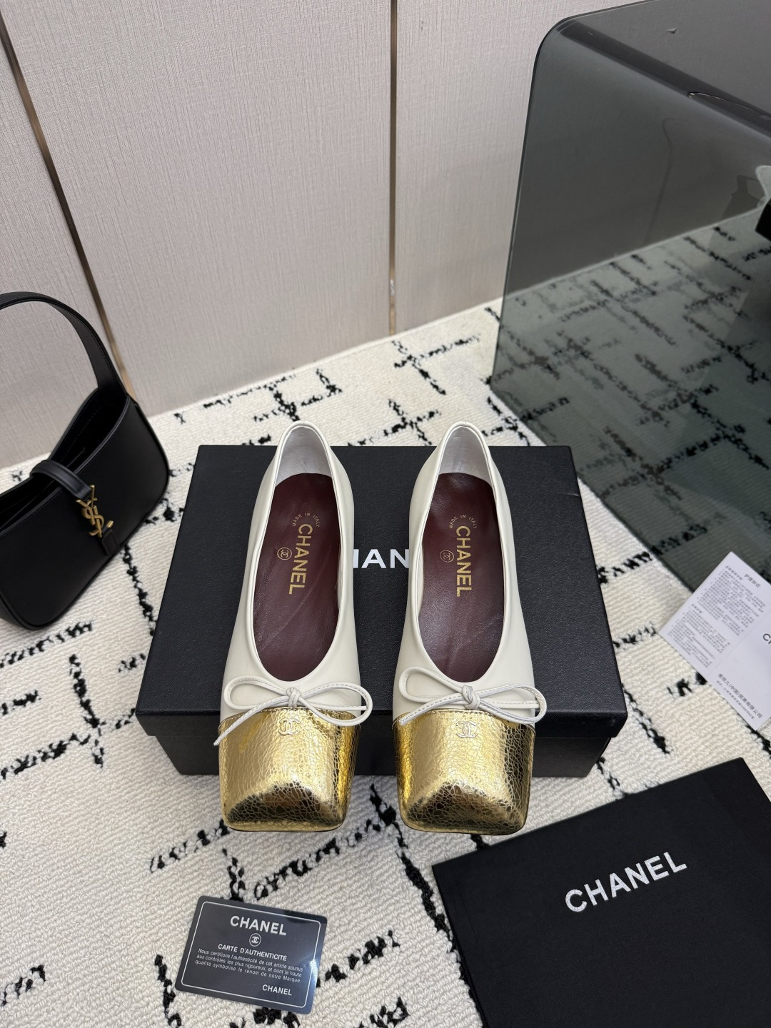 Chanel White Gold Cap-Toe Ballet Flats