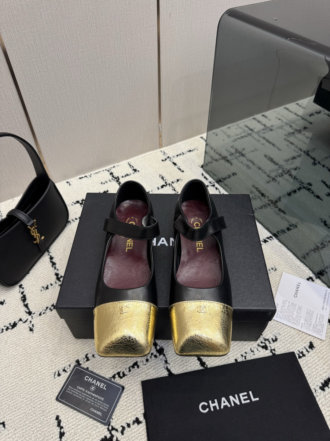 Chanel Black Gold Cap-Toe Mary Jane Pumps