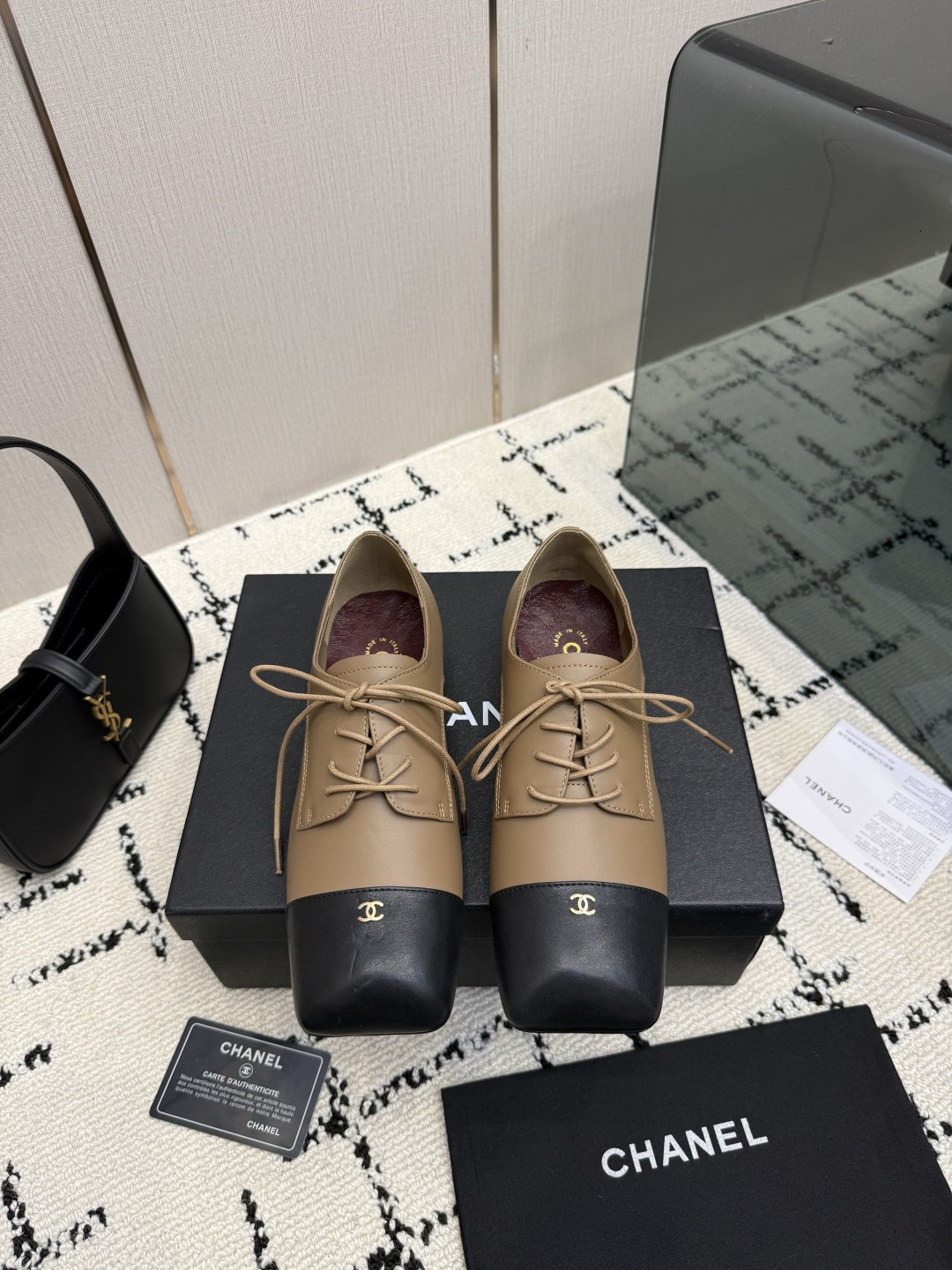 Chanel Tan Cap-Toe Lace-Up Shoes