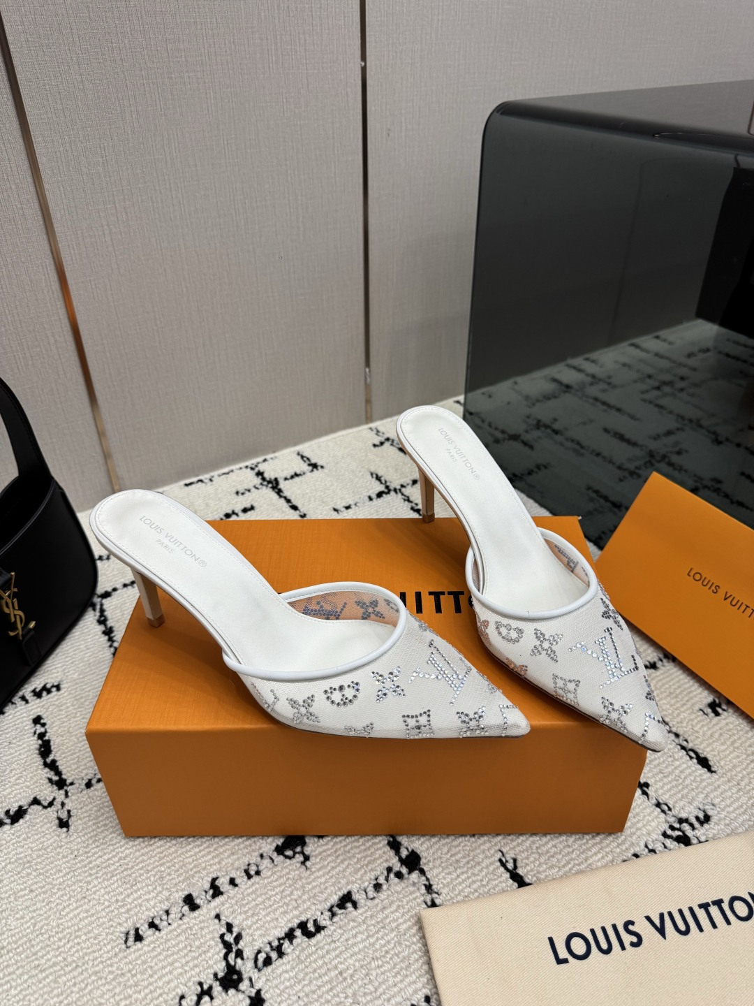 Louis Vuitton White Monogram Heeled Mules