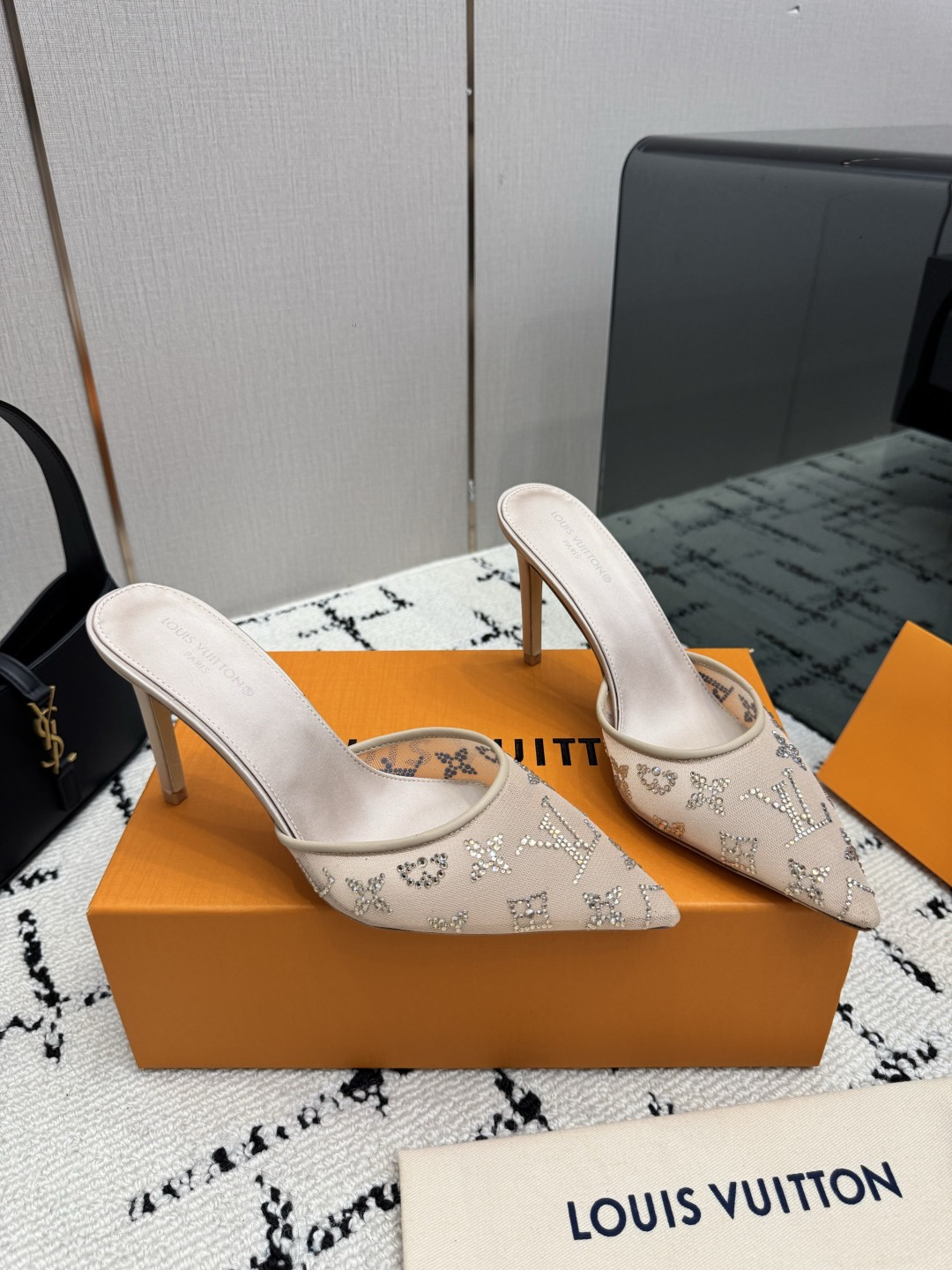 Louis Vuitton Beige Monogram Heeled Mules
