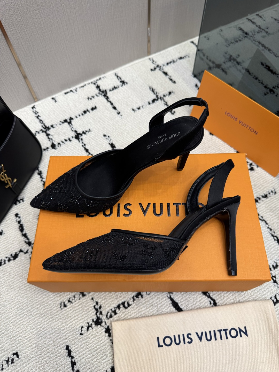 Louis Vuitton Black Monogram Slingback Pumps