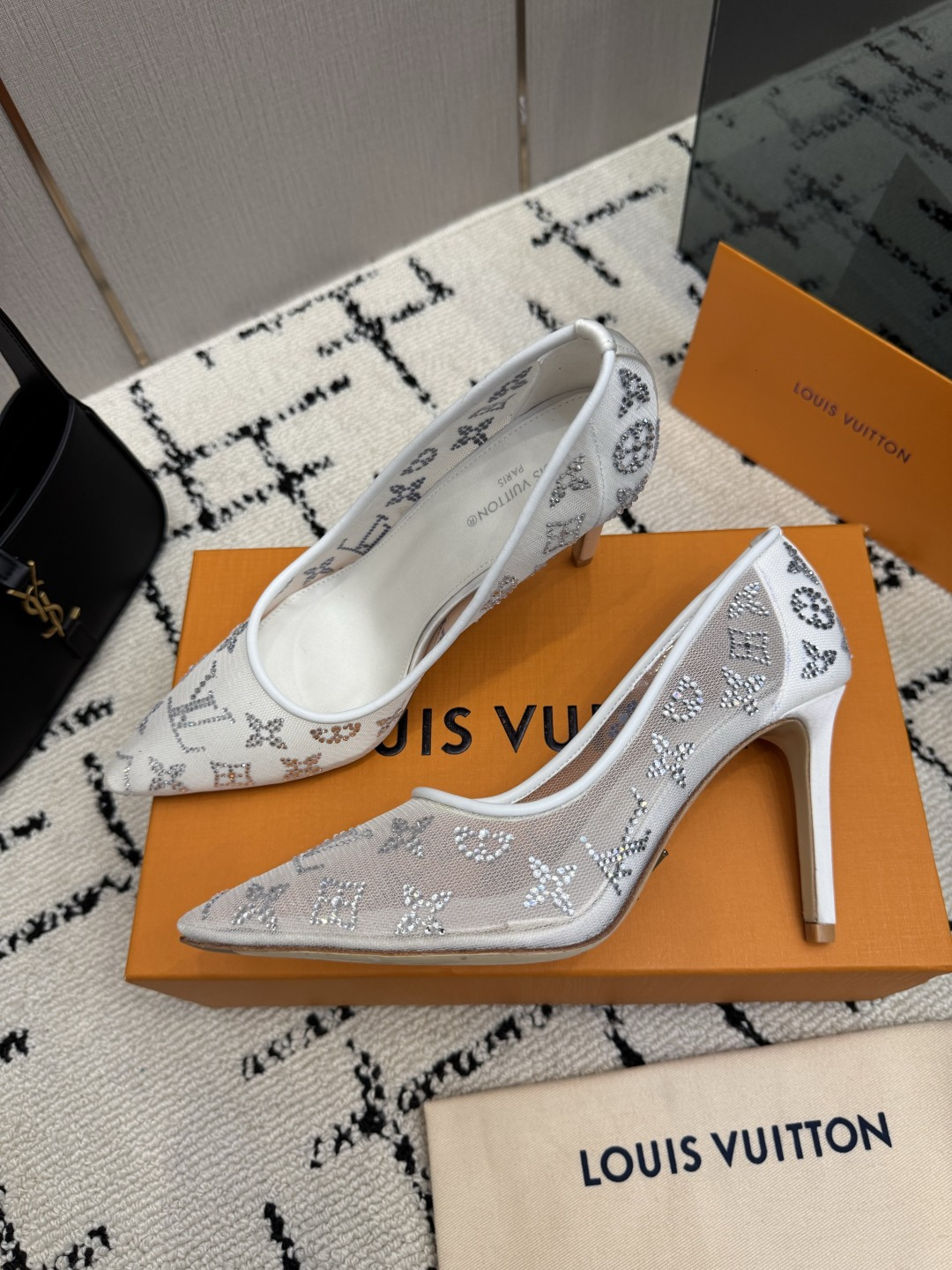 Louis Vuitton Silver Monogram Pointed Pumps
