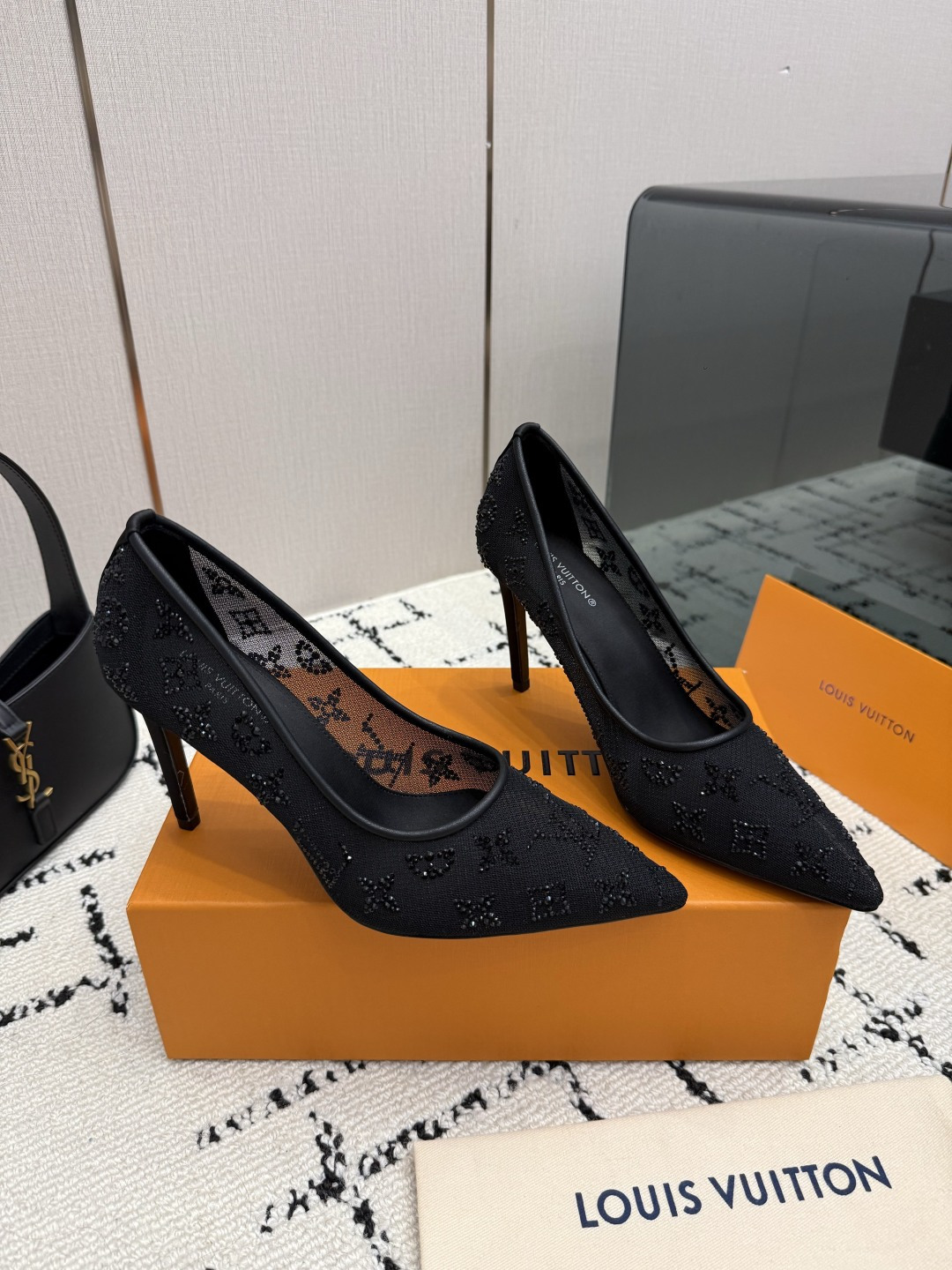 Louis Vuitton Black Monogram Pointed Pumps