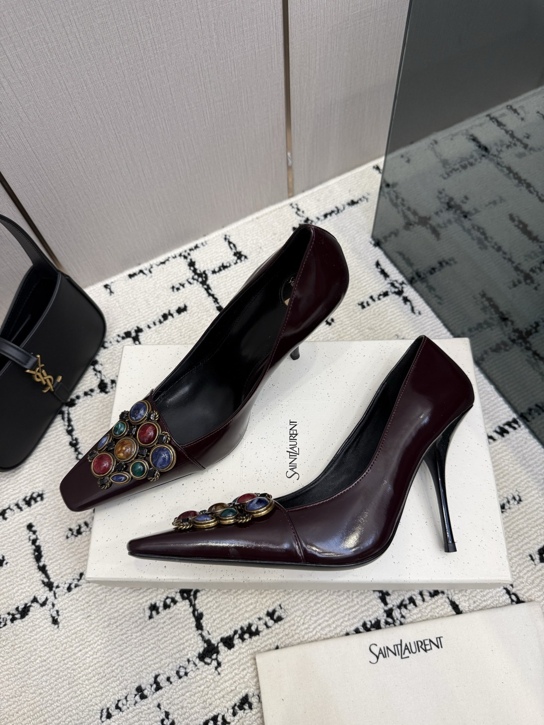 Saint Laurent Burgundy Jewel Slingback Pumps