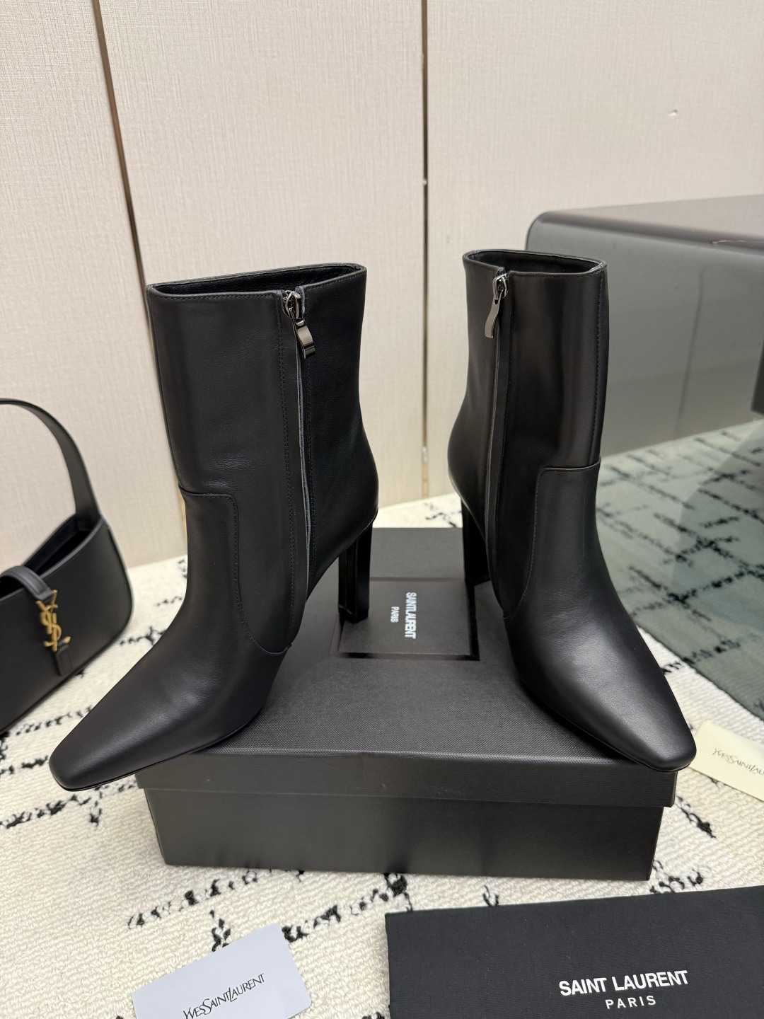 Saint Laurent Black Side Zip Mid Calf Boots