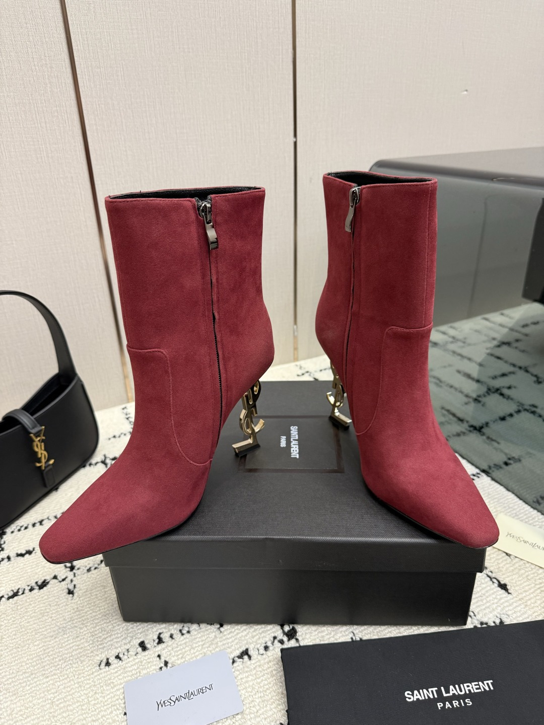 Saint Laurent Red Side Zip Mid Calf Boots