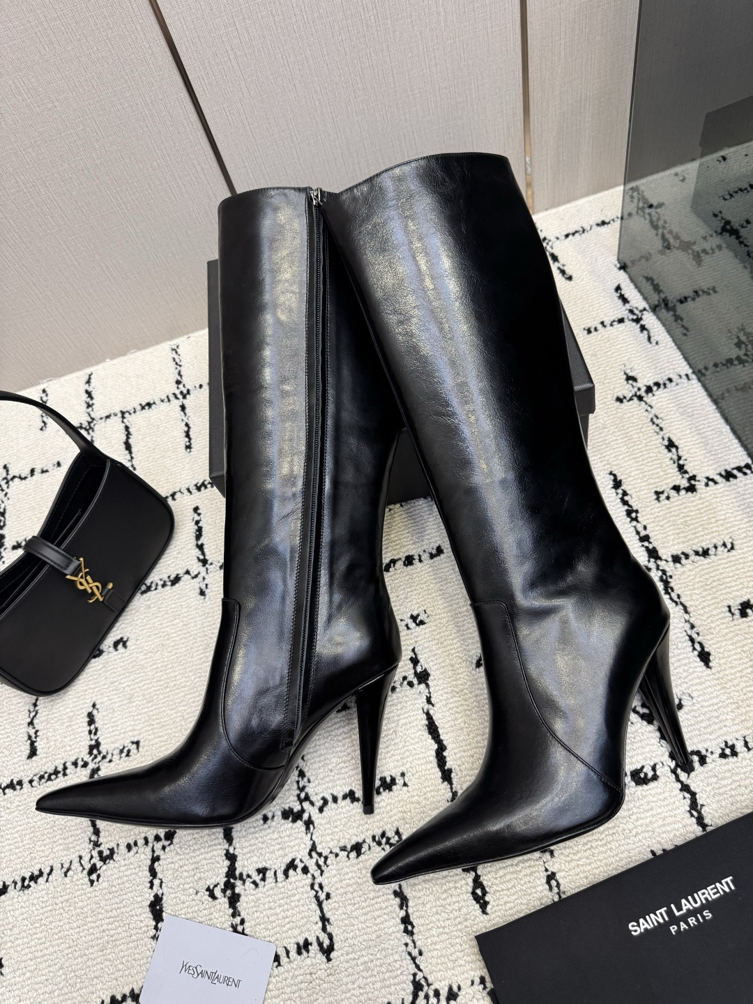 Saint Laurent Black Glossy Knee High Boots