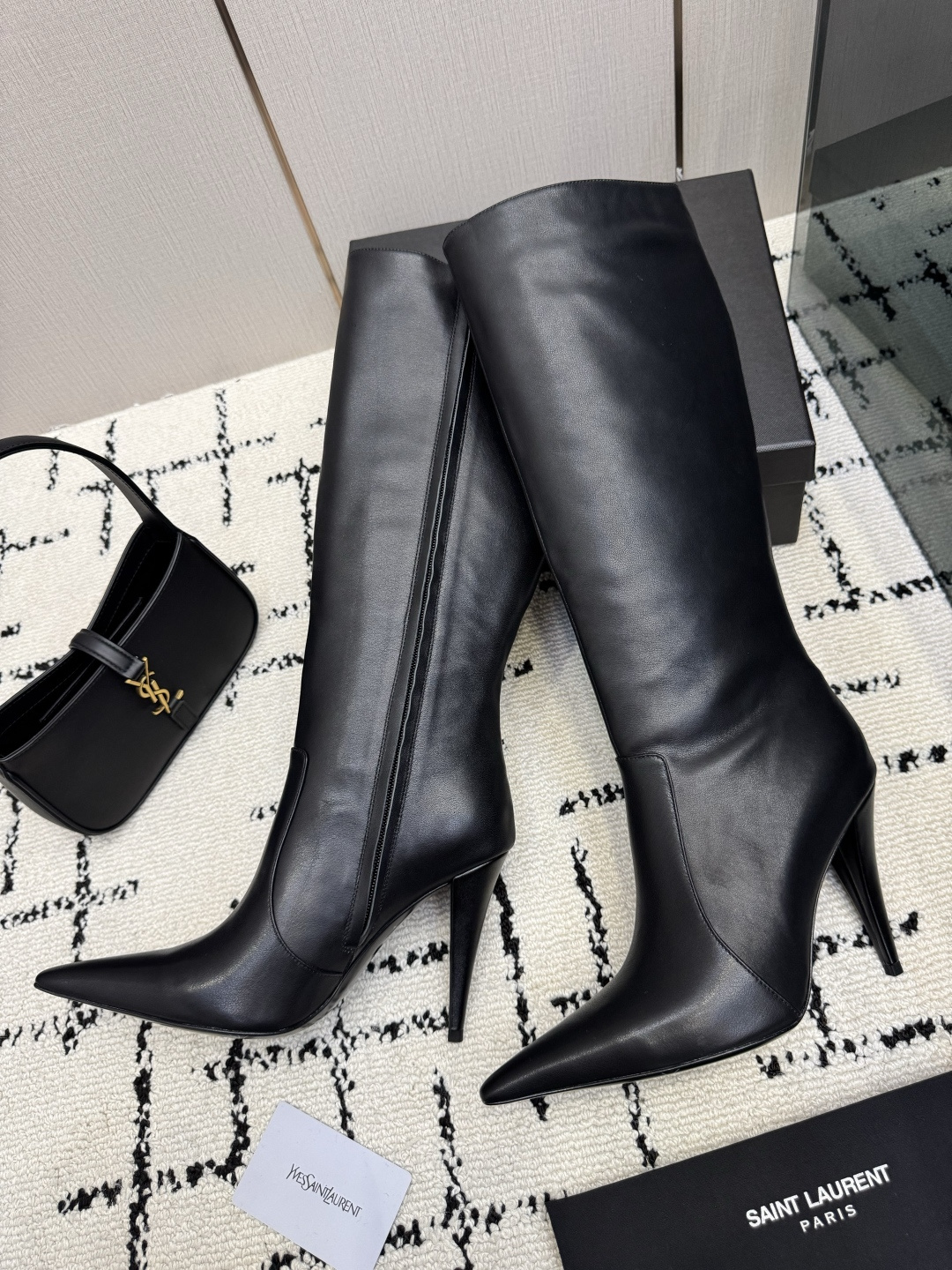 Saint Laurent Black Pointed Knee High Boots