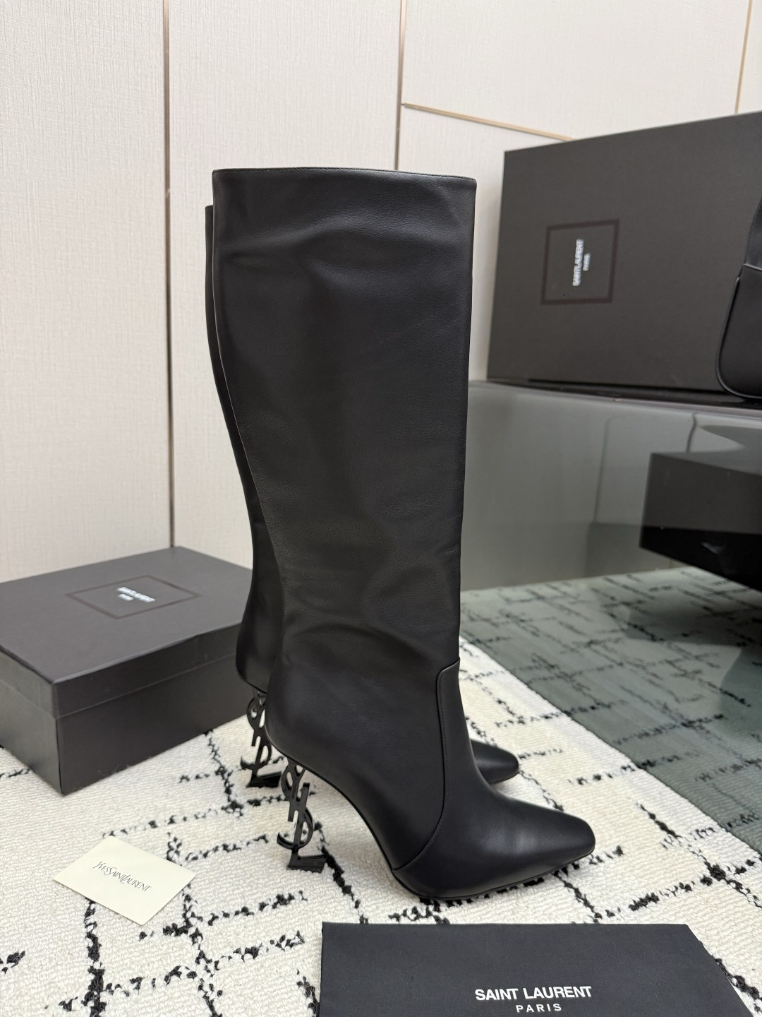 Saint Laurent Black Folded Knee High Boots