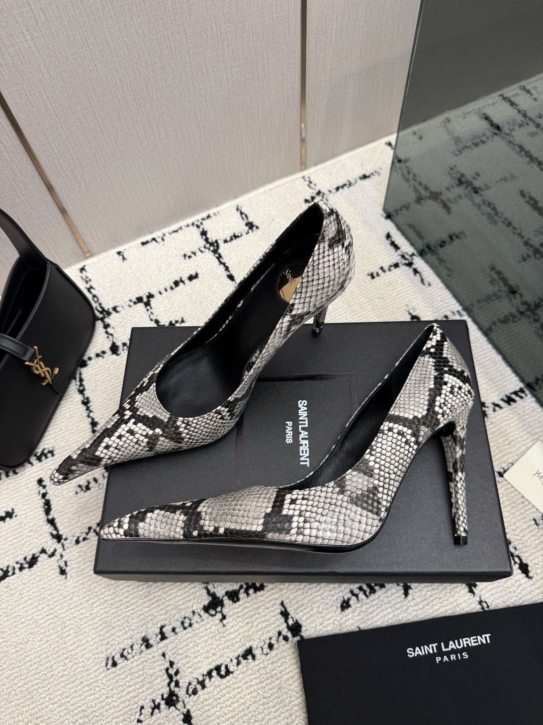 Saint Laurent Black White Patterned Pointed Pumps