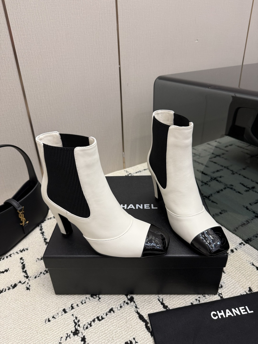 Chanel White Cap-Toe Chelsea Boots