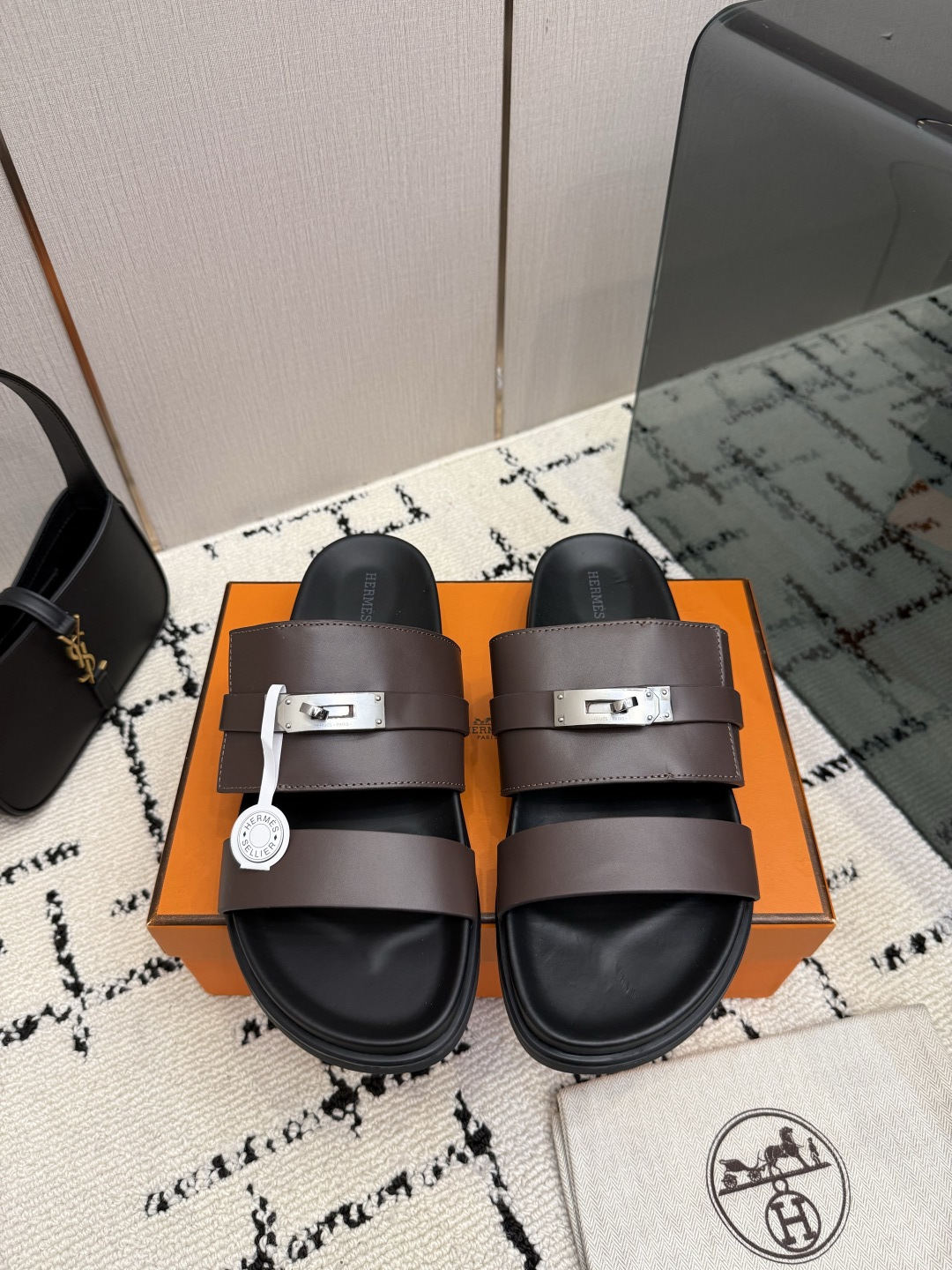 Hermes Brown Buckle Slide Sandals