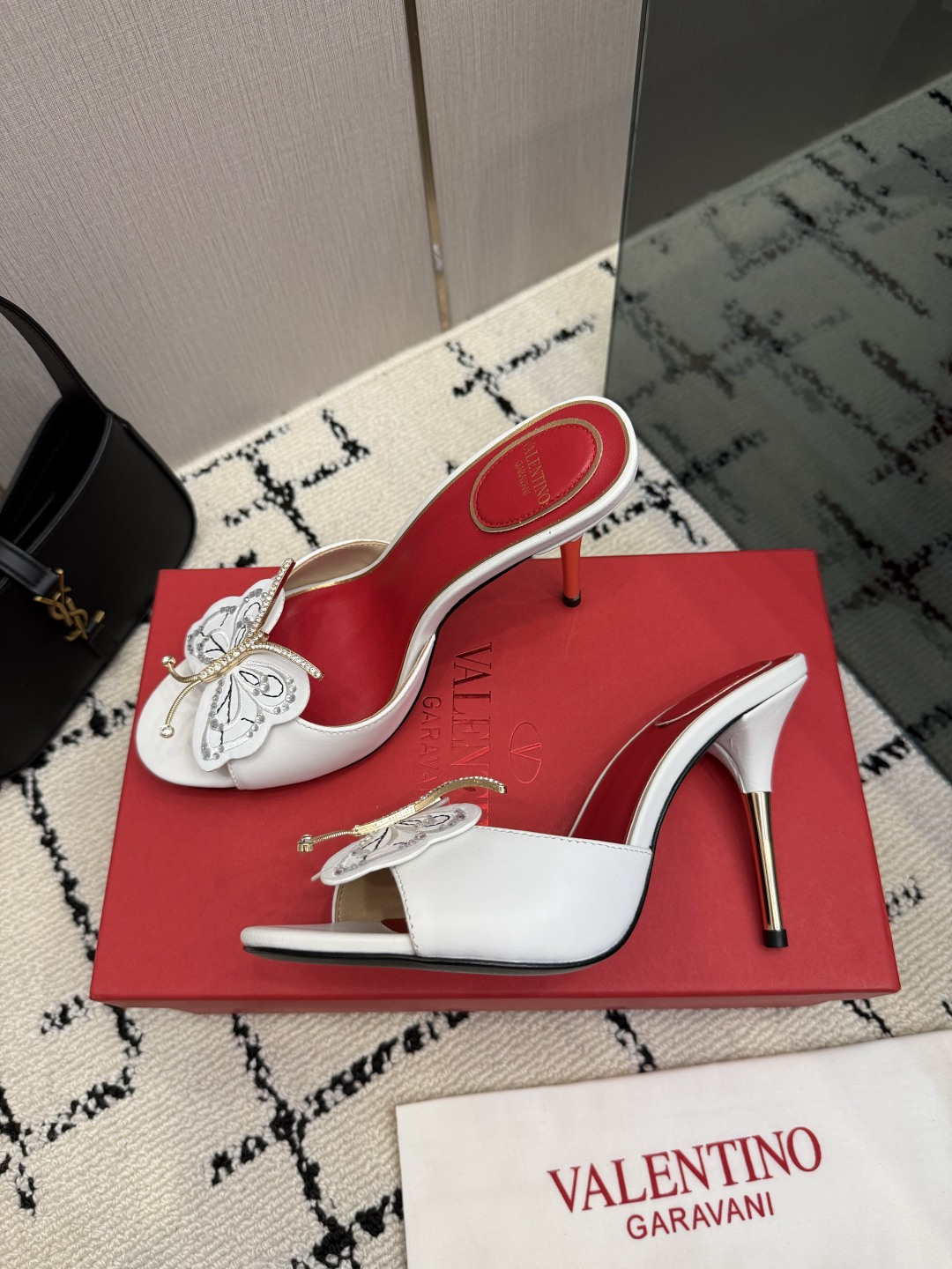 Valentino White Embellished High Heel Mules