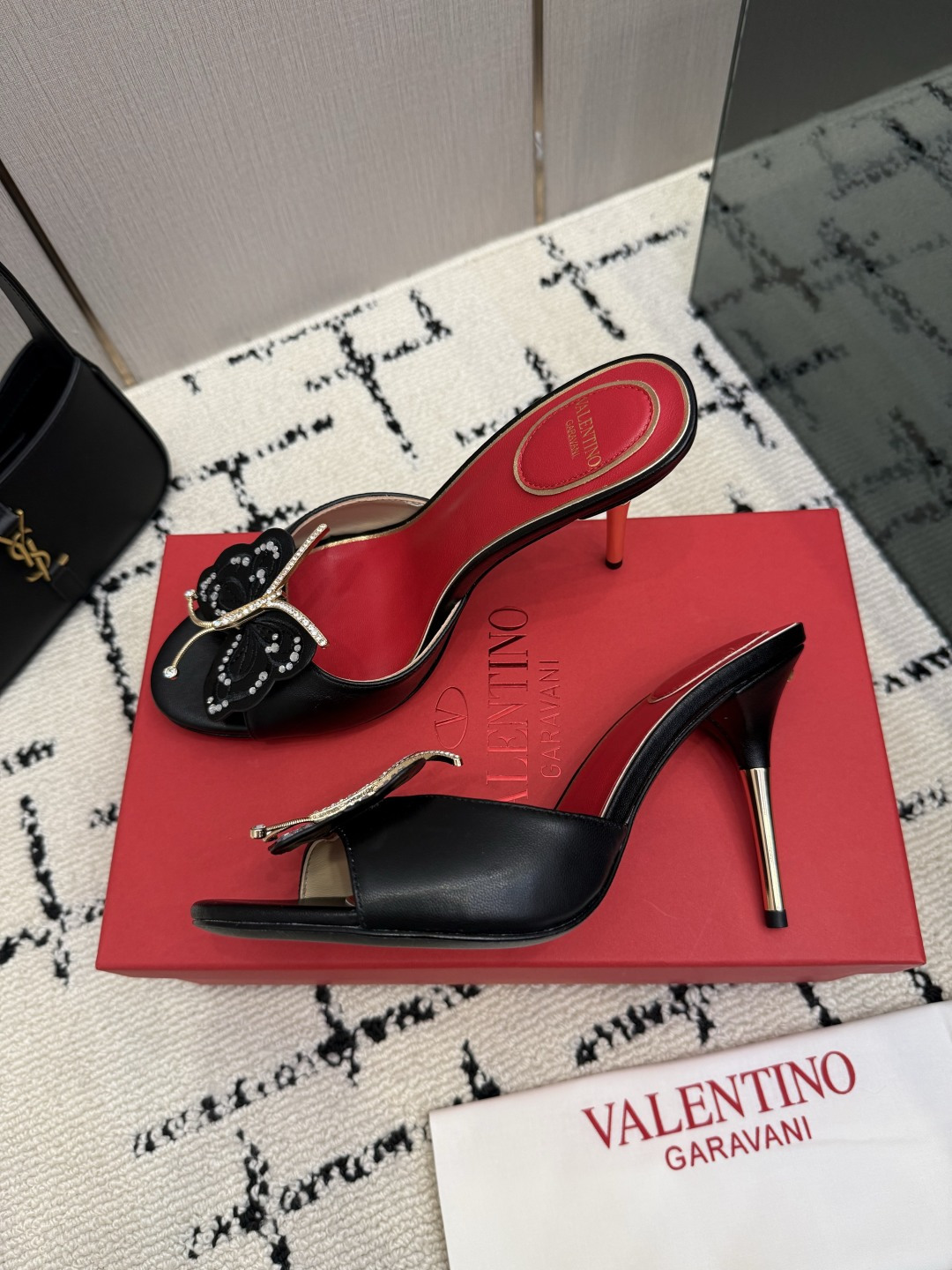 Valentino Black Embellished High Heel Mules