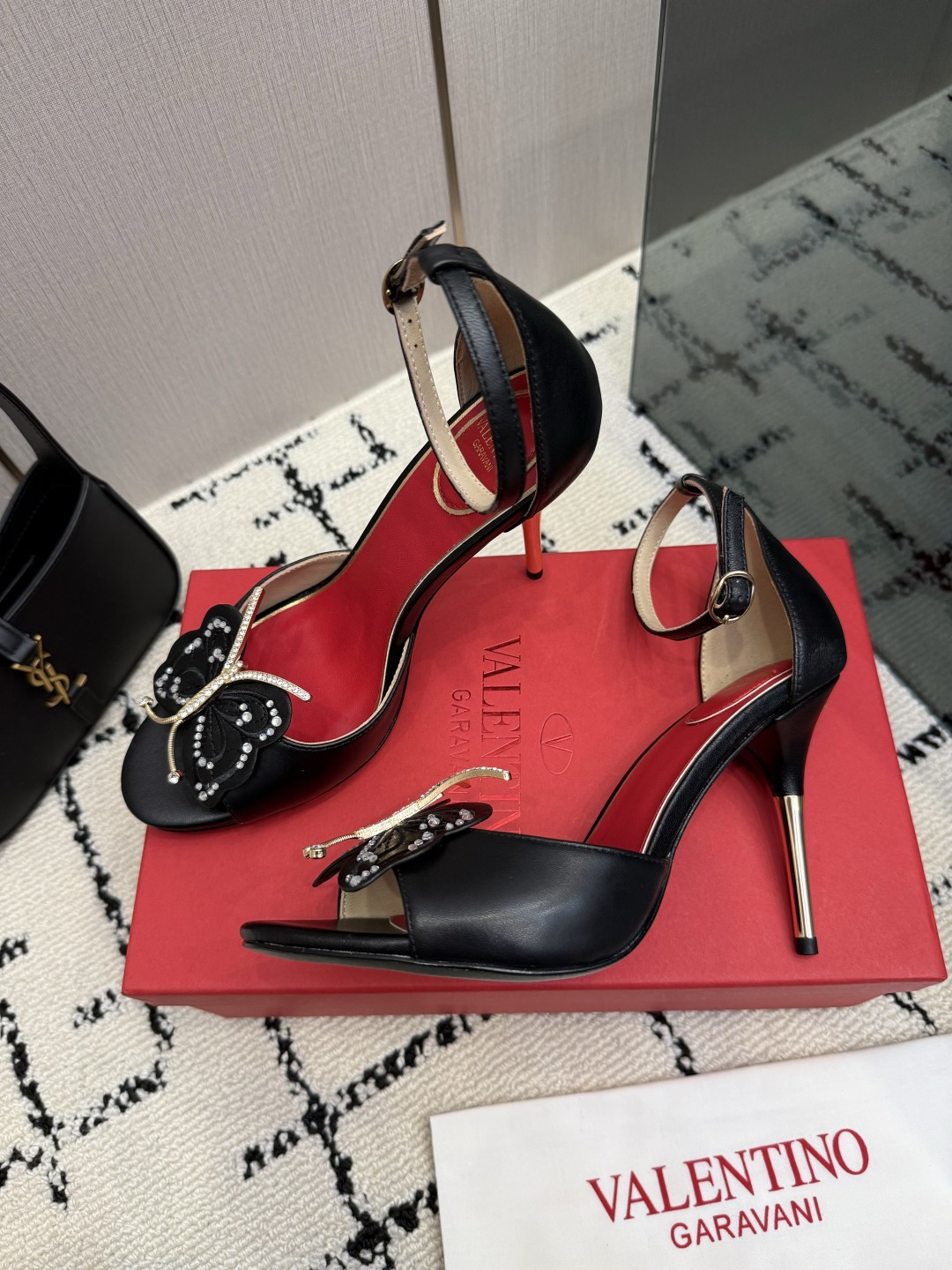 Valentino Black Embellished Ankle Strap Sandals