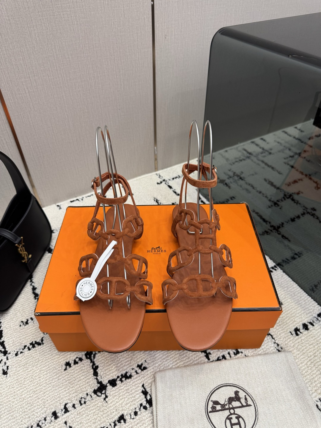 Hermes Brown Multi Strap Flat Sandals