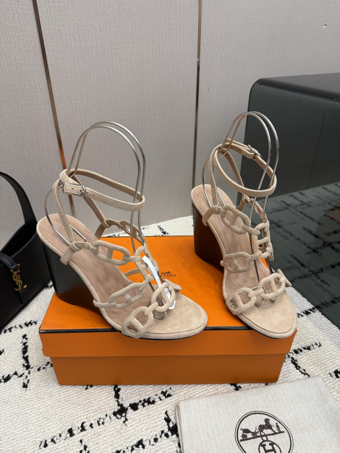 Hermes Beige Multi Strap Heeled Sandals