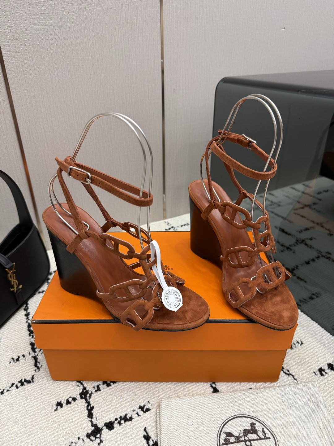 Hermes Brown Multi Strap Heeled Sandals