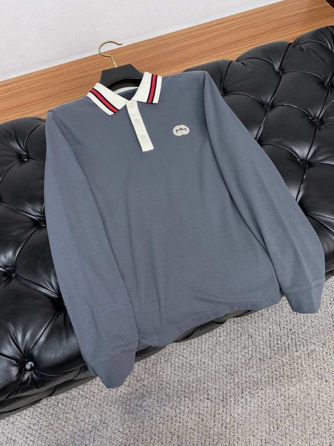  古奇 2025ss新品时尚休闲立领单穿商务休闲高档羊毛材质长袖翻领Polo 舒适保暖！抗起球👍🏼不刺激