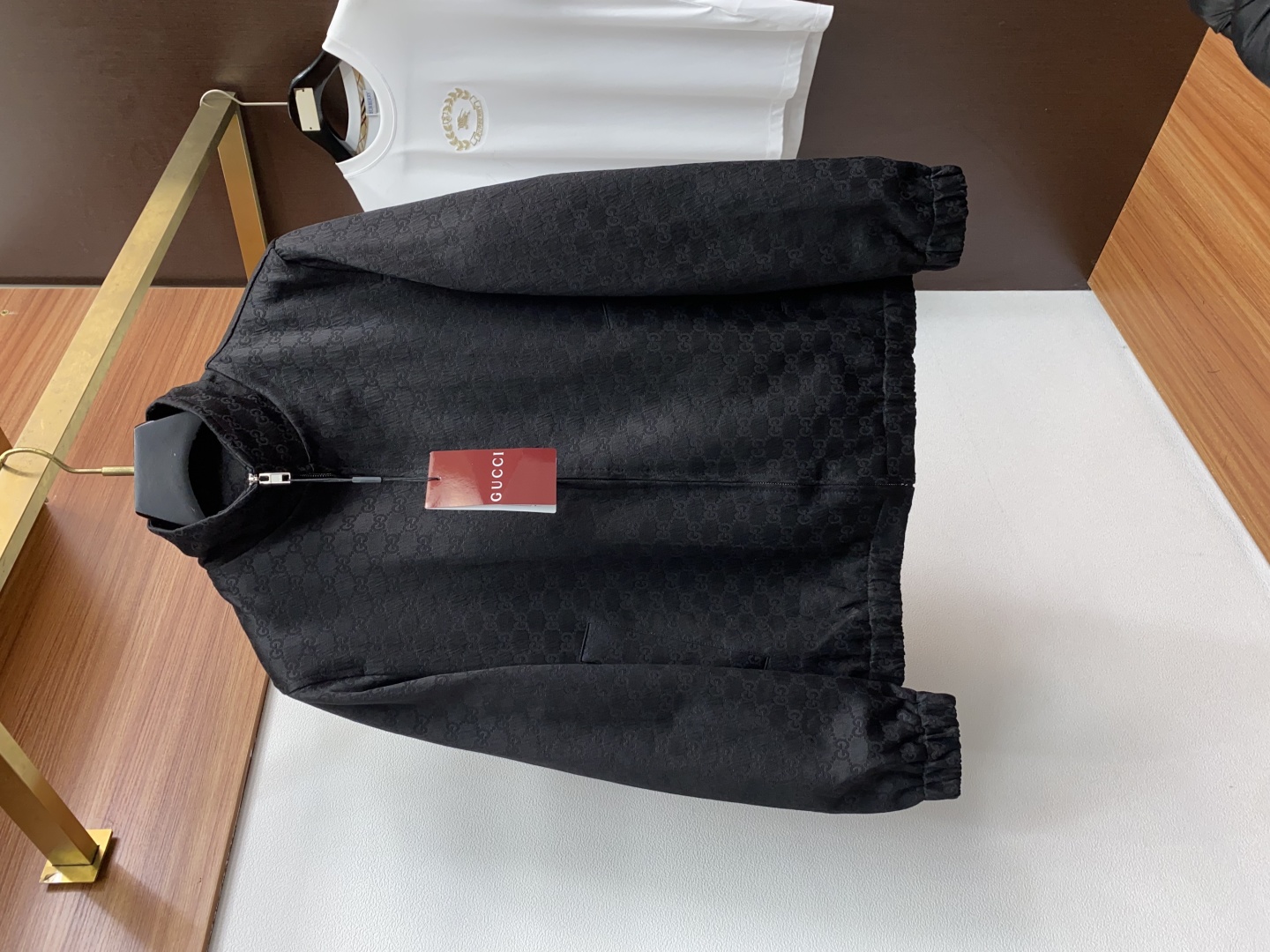 Gucci Men's Black Jacquard Logo Print Lightweight Zip Up Jacket