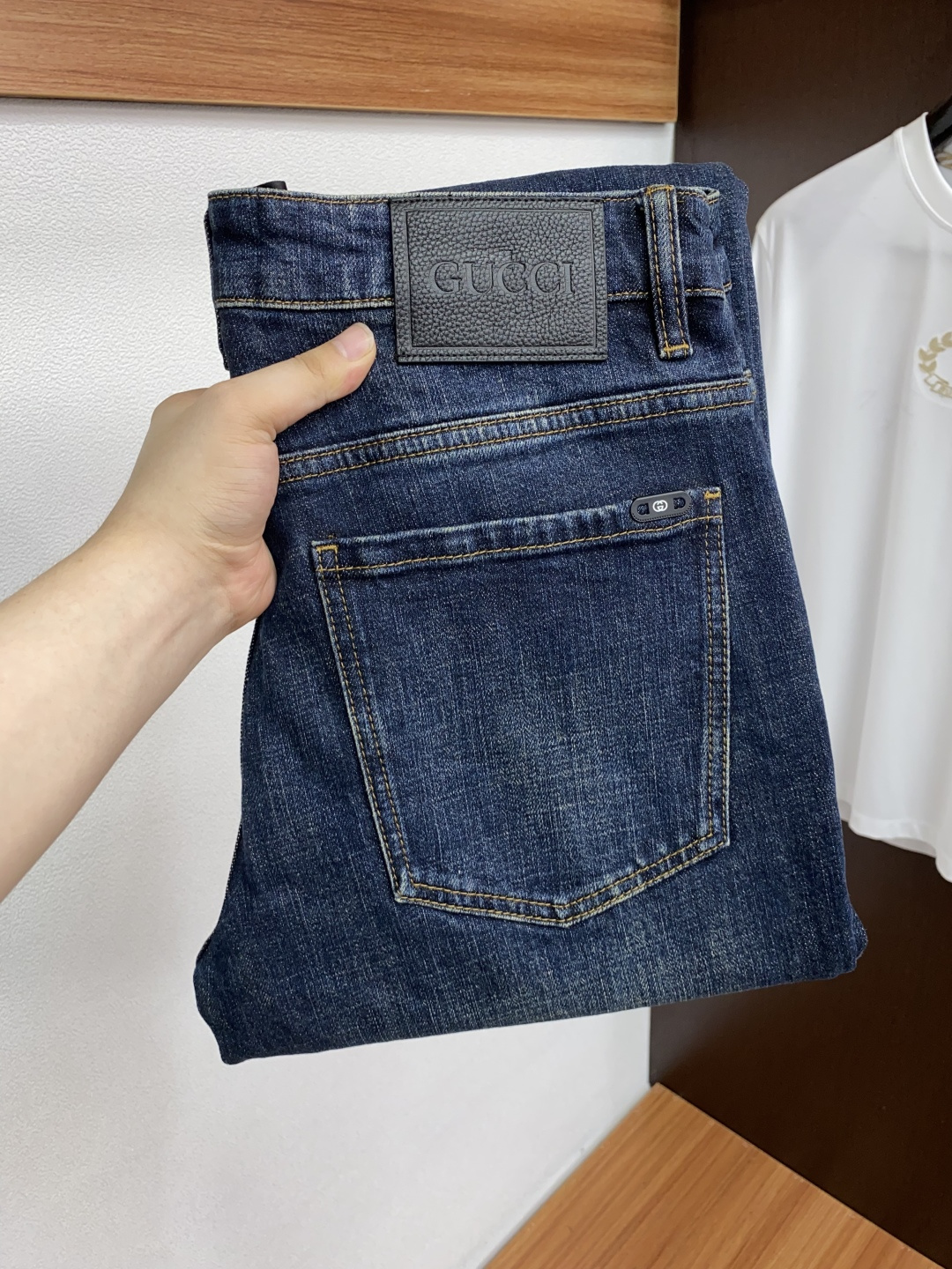 古奇 25新款 市场独家订制进口丹宁牛仔面料 稀缺面料 超级舒服 工艺复杂四季款牛仔裤 针织牛从做旧 独