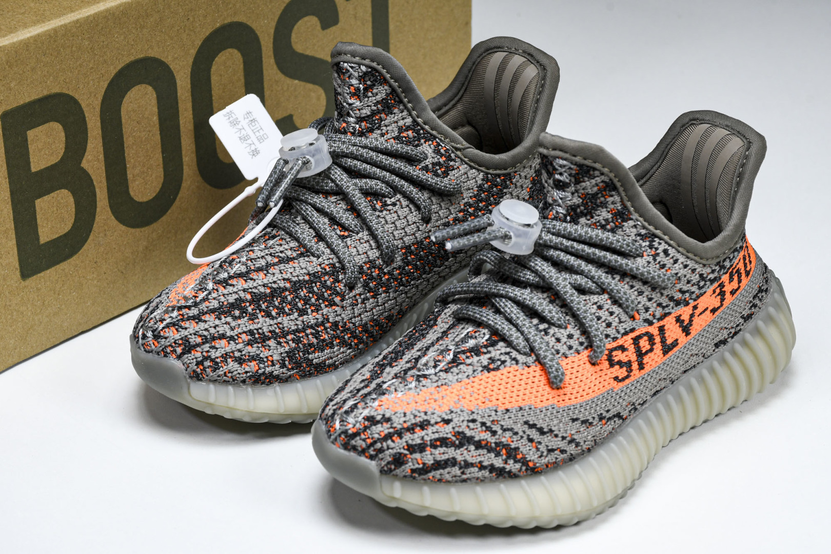 (儿童鞋)YEEZY BOOST 350 V2 真爆软底大小童运动鞋 灰橙满天星 GW1229#真爆底 
