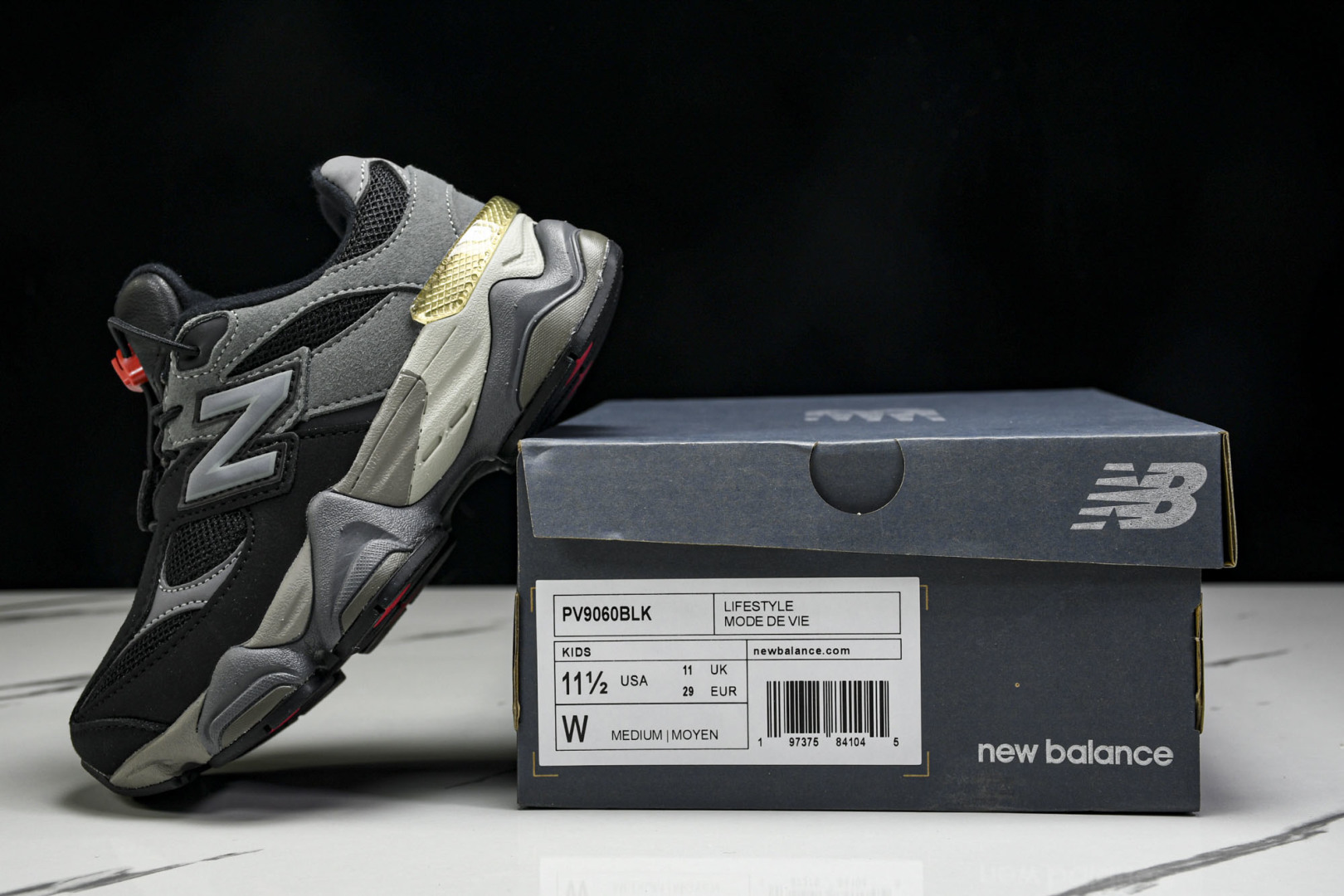 (童鞋)New Balance NB 9060系列 新百伦魔术扣童鞋 PV9060BLK尺寸 28 29