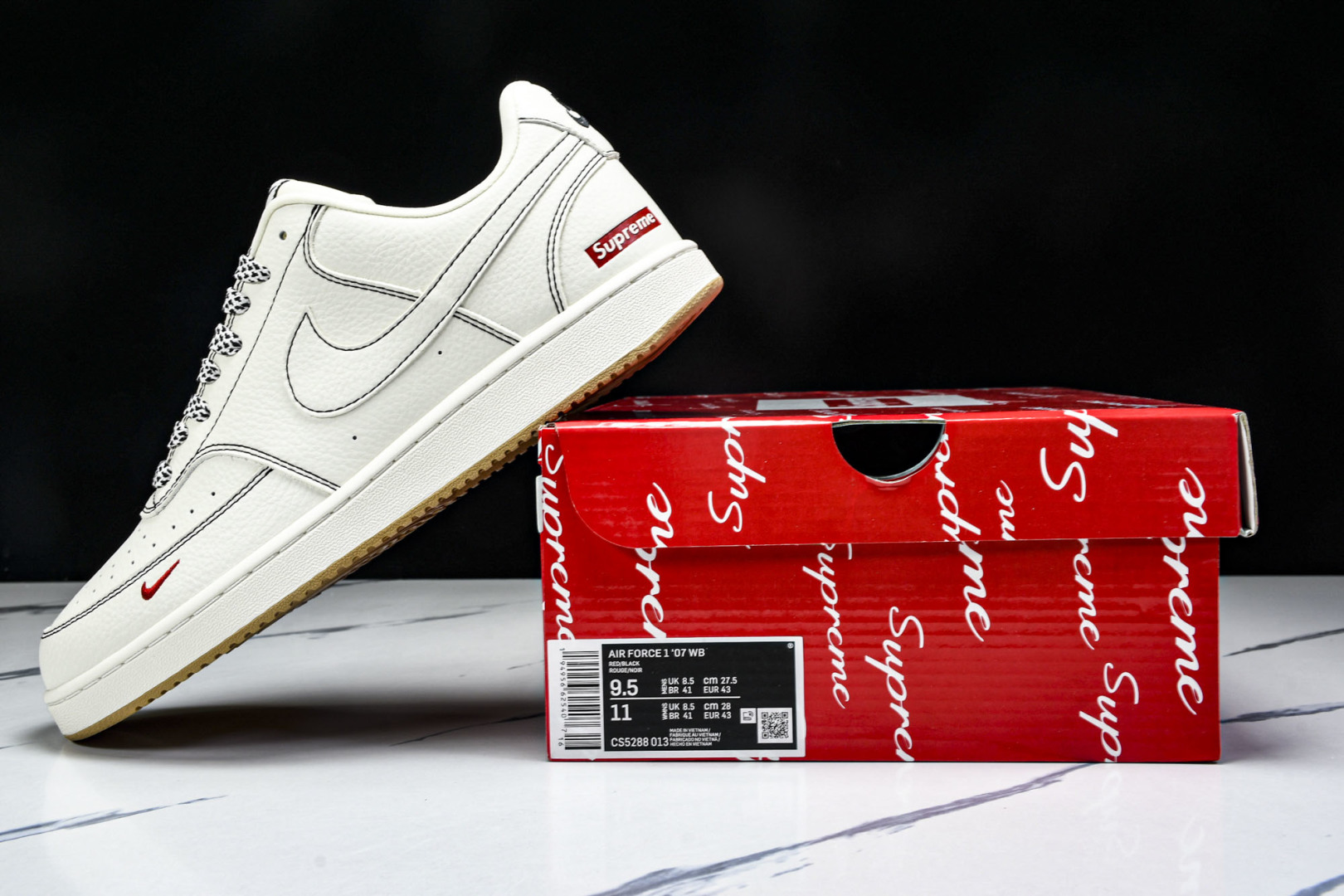  Nike Air Force 1'07 Supreme 联名 米白  货号：CS5288 013 尺寸