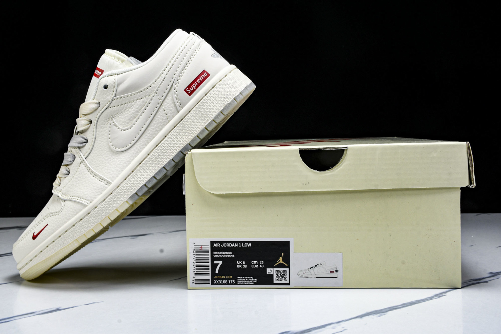  Air Jordan 1 Low AJ1 乔1 Supreme联名 米灰双色 高端定制 低帮复古篮球鞋