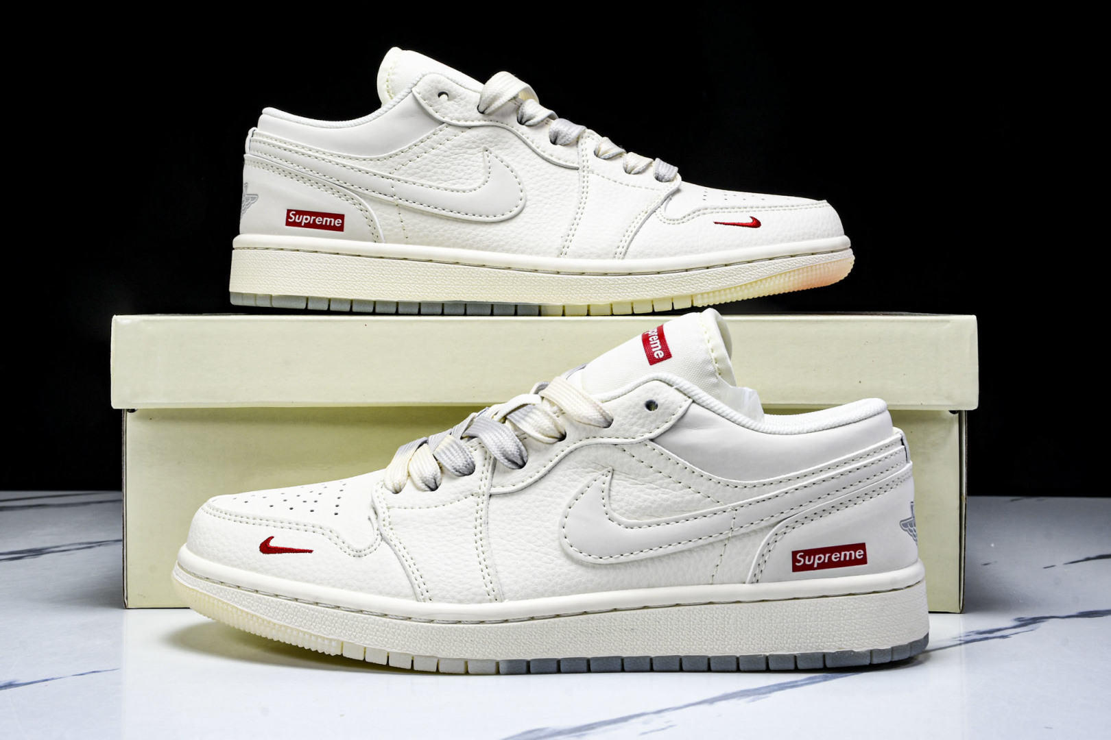  Air Jordan 1 Low AJ1 乔1 Supreme联名 米灰双色 高端定制 低帮复古篮球鞋