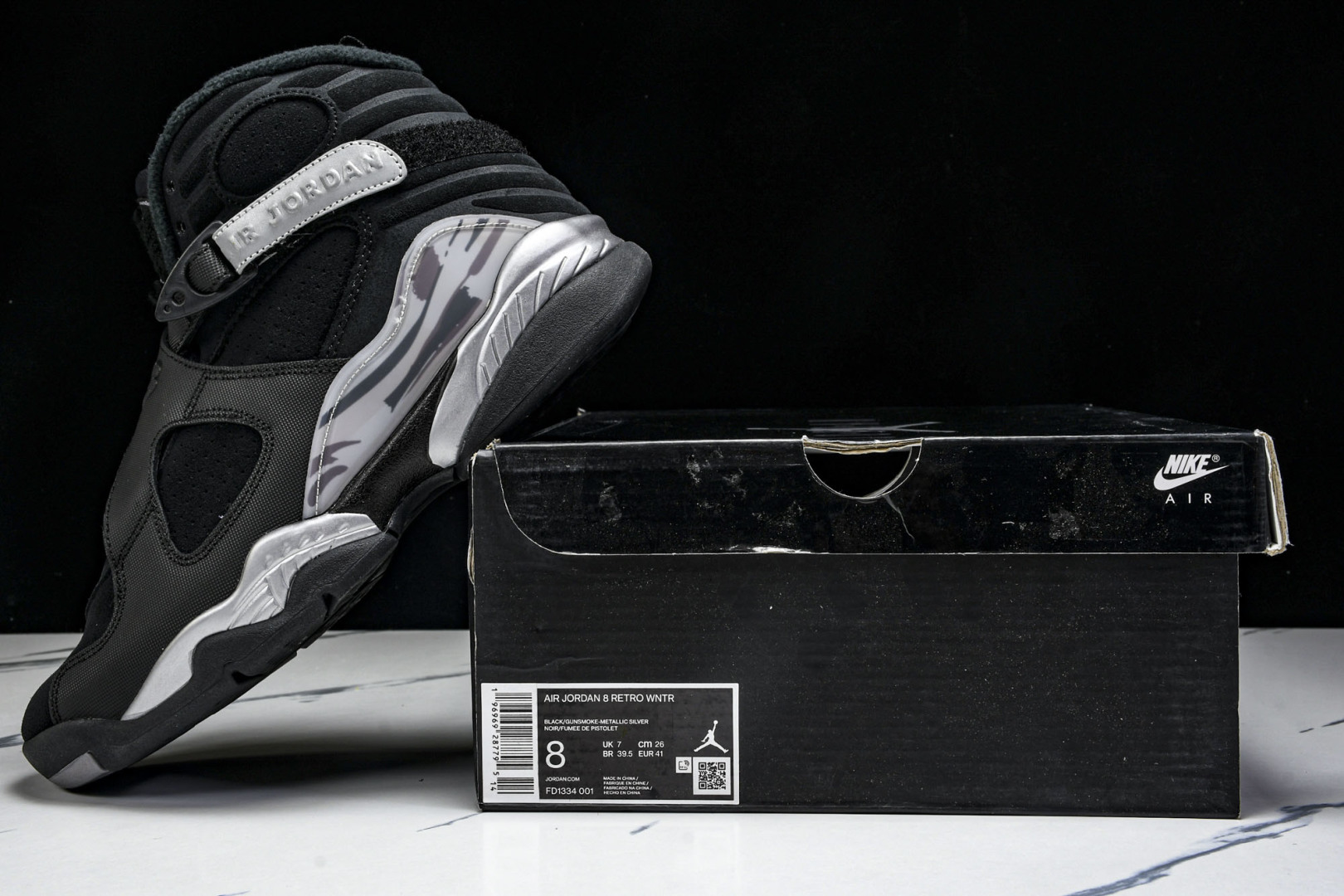  Air Jordan AJ8 高帮复古篮球鞋 黑灰 FD1334-001 尺码40 40.5 41.5