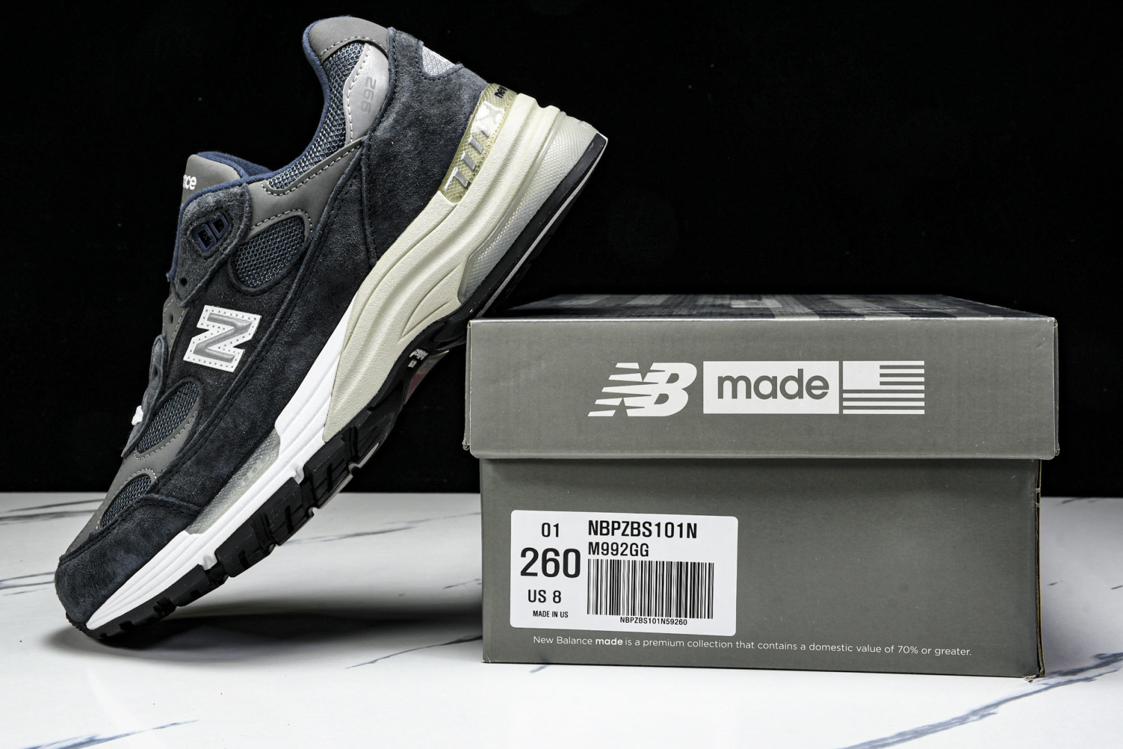  美产 New Balance 992 经典百搭低帮复古休闲跑步鞋 男女同款 海军蓝 M992GG 尺寸