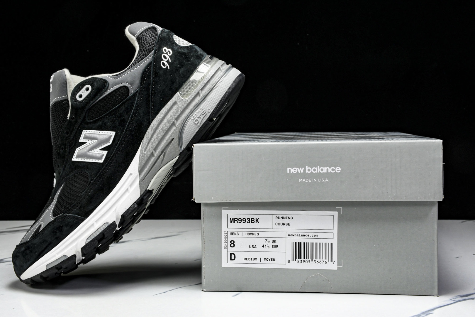  美产 New Balance 993 系列 复古休闲跑步鞋 男女同款 黑灰 MR993BK 尺寸36 