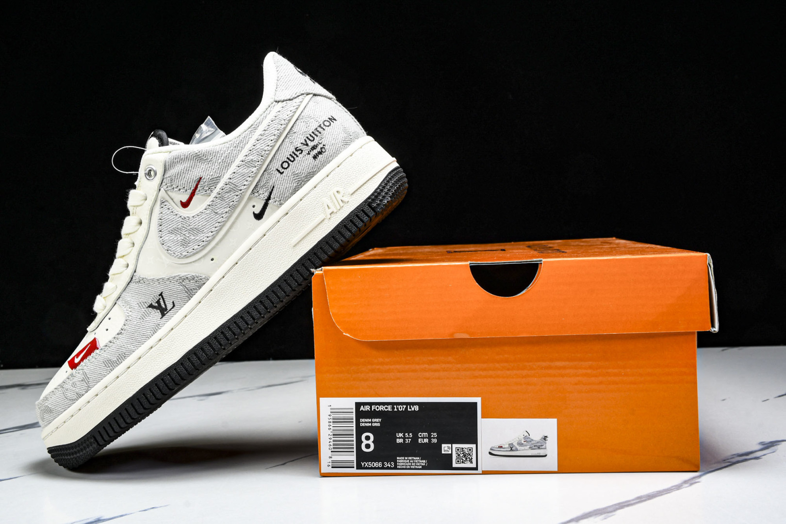 NK Air Force 1'07 Low LV联名 灰牛仔双勾 空军一号低帮休闲板鞋 YX5066-3