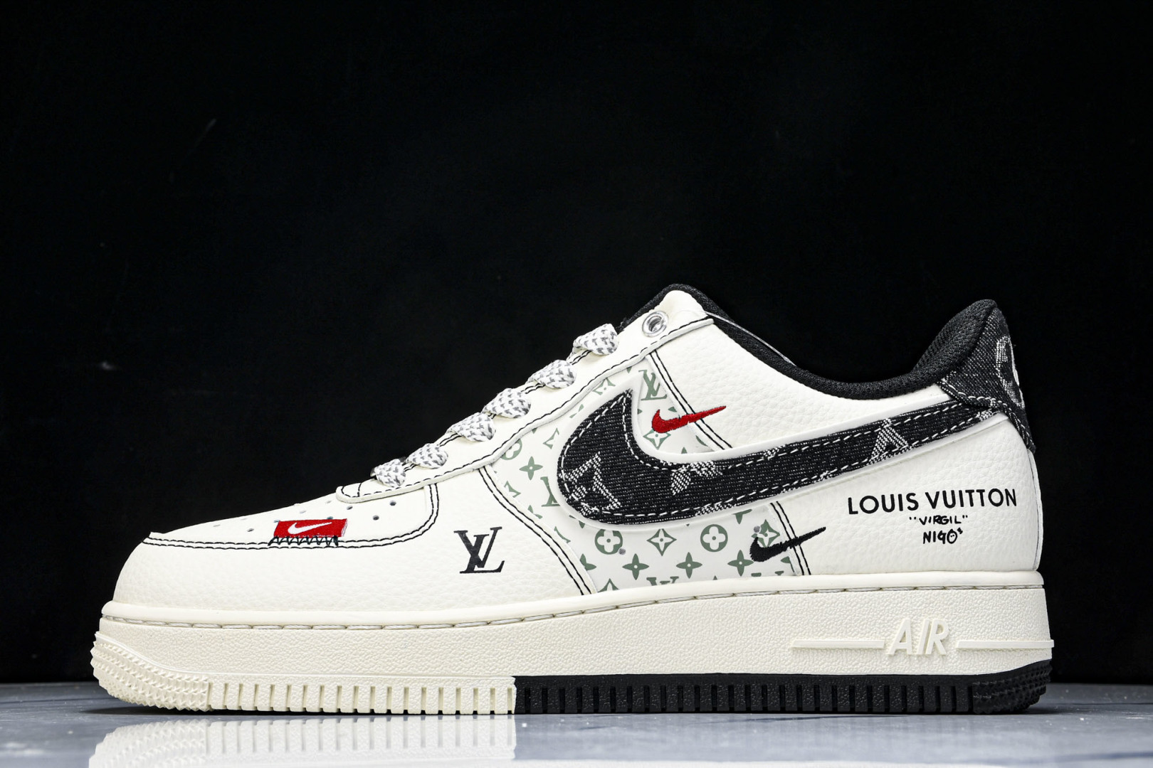 NK Air Force 1'07 Low LV联名 双拼黑牛仔 空军一号低帮休闲板鞋 YX5066-3