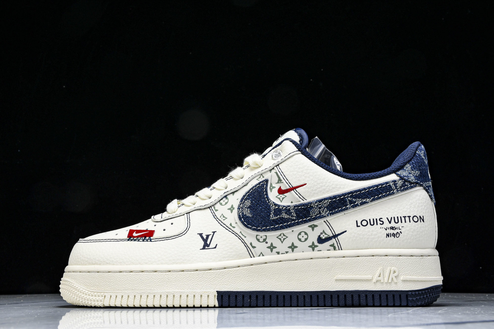 NK Air Force 1'07 Low LV联名 双拼蓝牛仔勾 空军一号低帮休闲板鞋 YX5066-