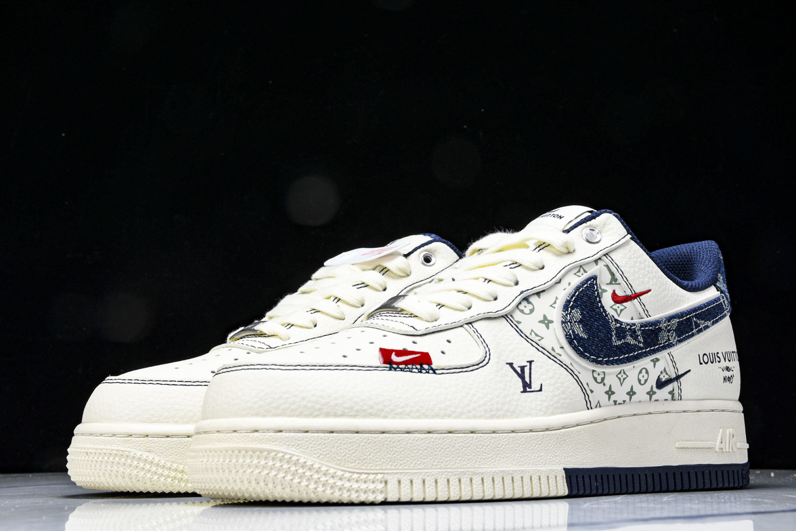 NK Air Force 1'07 Low LV联名 双拼蓝牛仔勾 空军一号低帮休闲板鞋 YX5066-