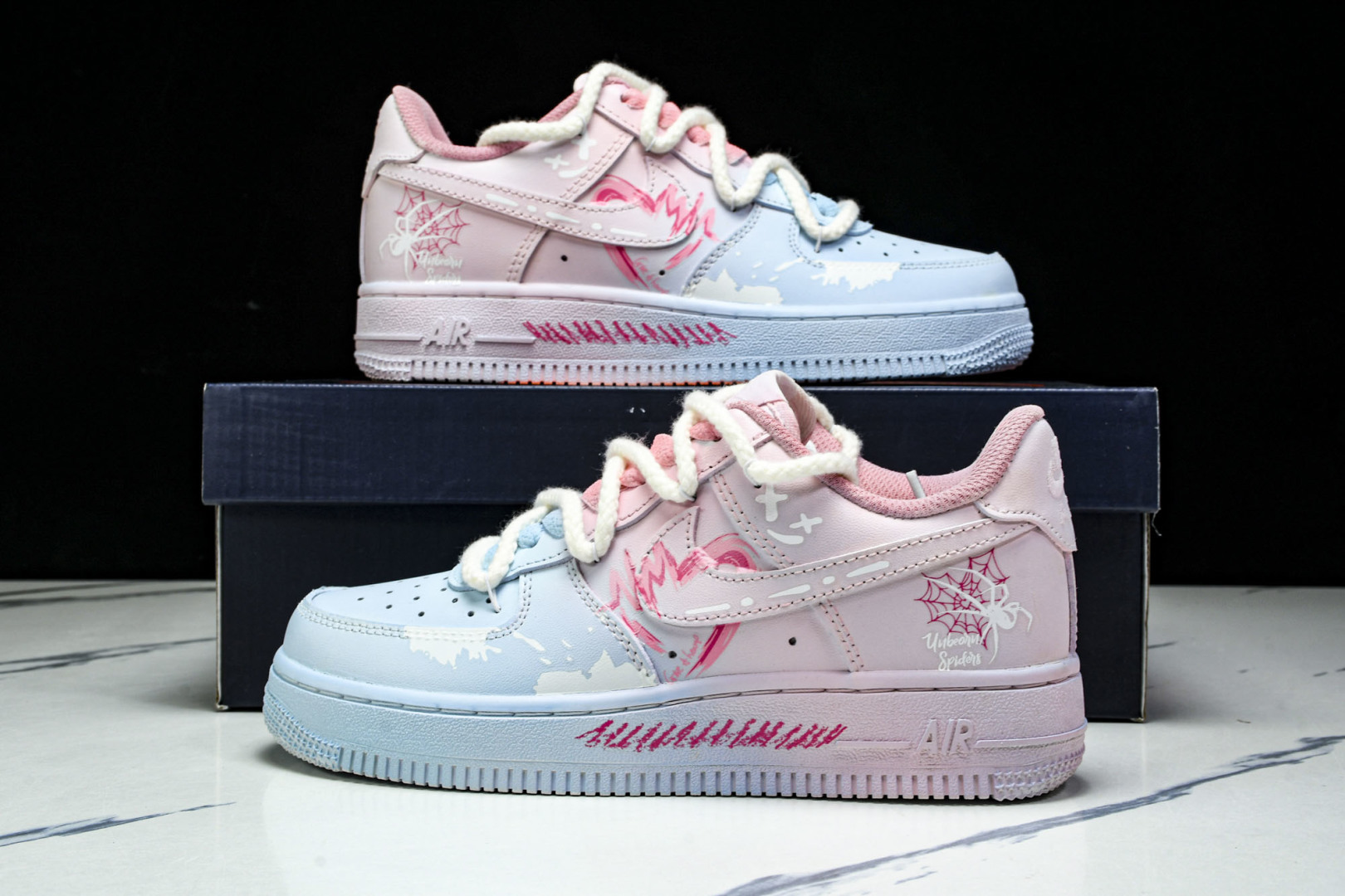 NK Air Force 1'07 Low Purple Butterfly 手绘涂鸦 粉蓝蛛心 空军一