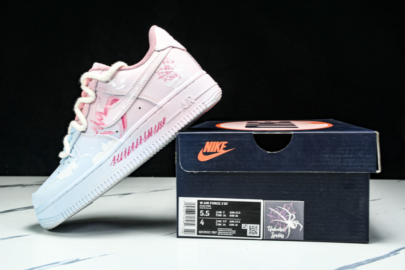 NK Air Force 1'07 Low Purple Butterfly 手绘涂鸦 粉蓝蛛心 空军一