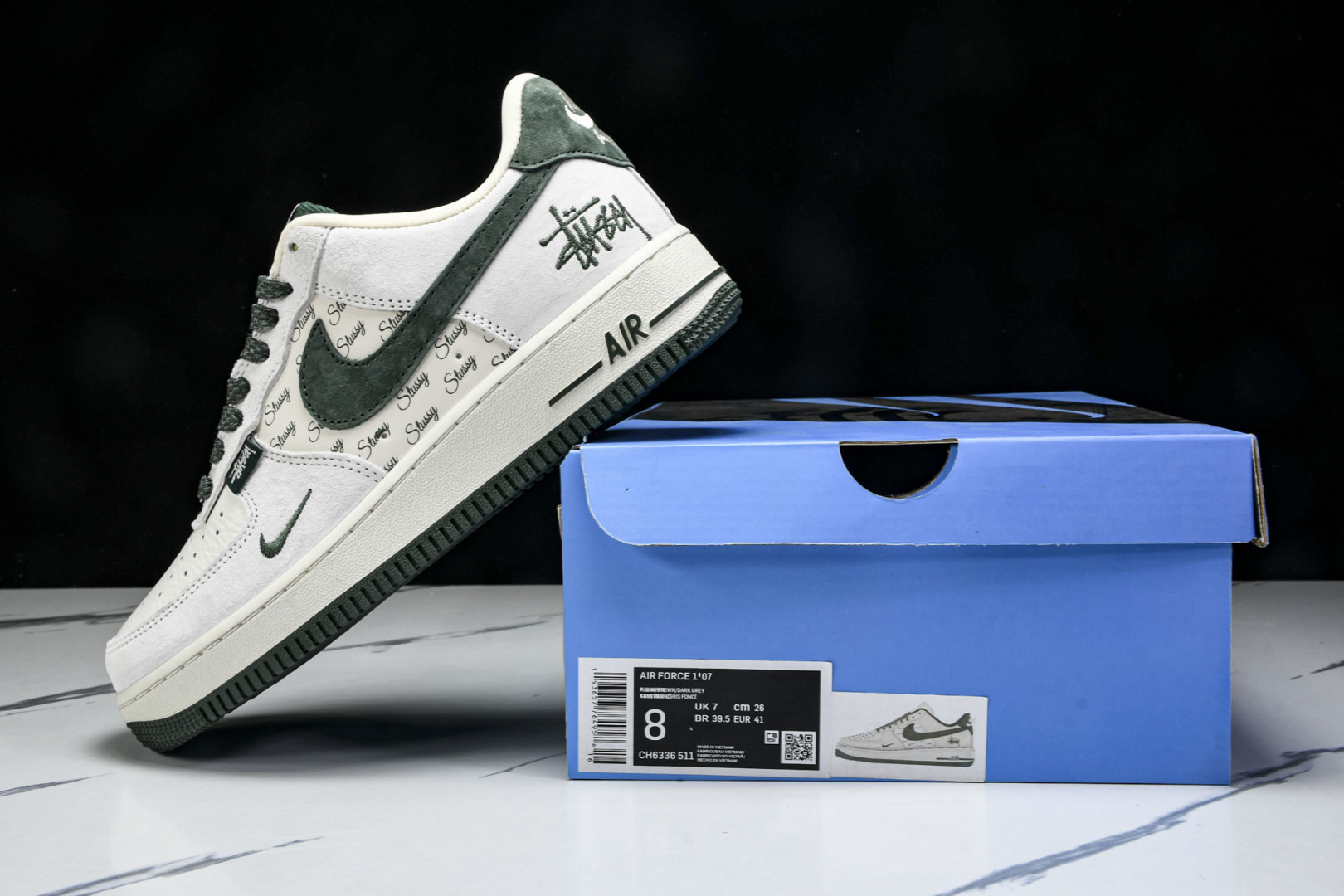  Nk Air Force 1'07 Low 斯图西联名 英文绿翻毛勾 空军一号低帮休闲板鞋 CH633