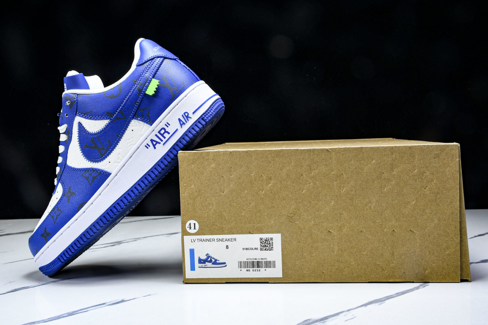  Air Force 1 '07 Low X LV TRAINER SNEAKER 联名 蓝白印花绿钩 