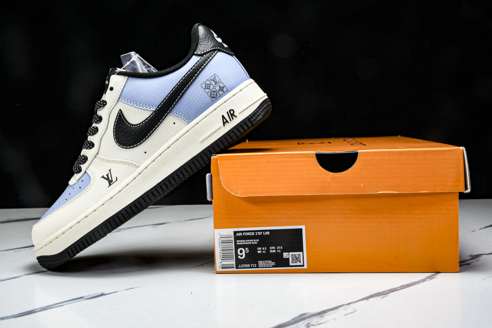  NK Air Air Force 1'07 Low LV联名 黑水蓝 空军一号低帮休闲板鞋 JJ250