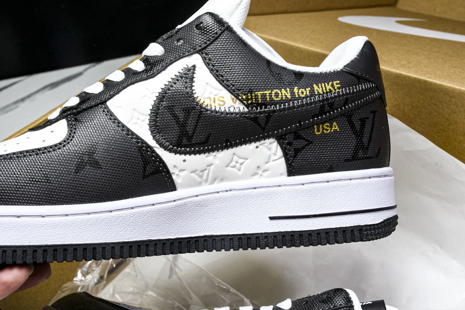  NK Air Force 1 '07 Low X LV TRAINER SNEAKER 联名 黑白印花