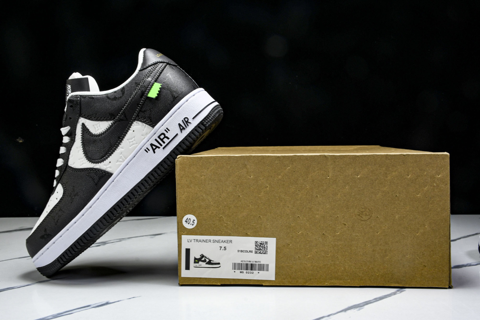 NK Air Force 1 '07 Low X LV TRAINER SNEAKER 联名 黑白印花