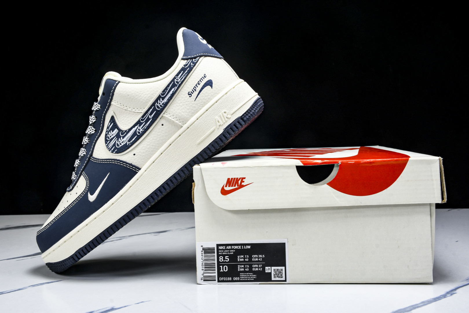 NK Air Force 1'07 Low LV联名 花布蓝勾 空军一号低帮休闲板鞋 DF0188-06