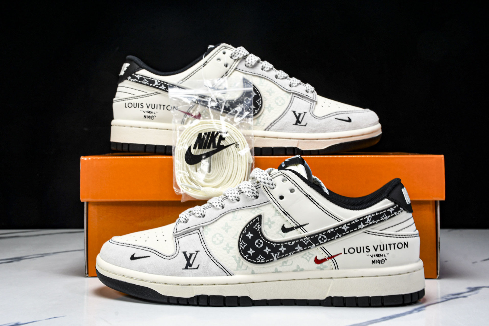  Nike SB Dunk Low LV联名 黑勾印花 周年高端定制 低帮休闲板鞋 YX5066-365