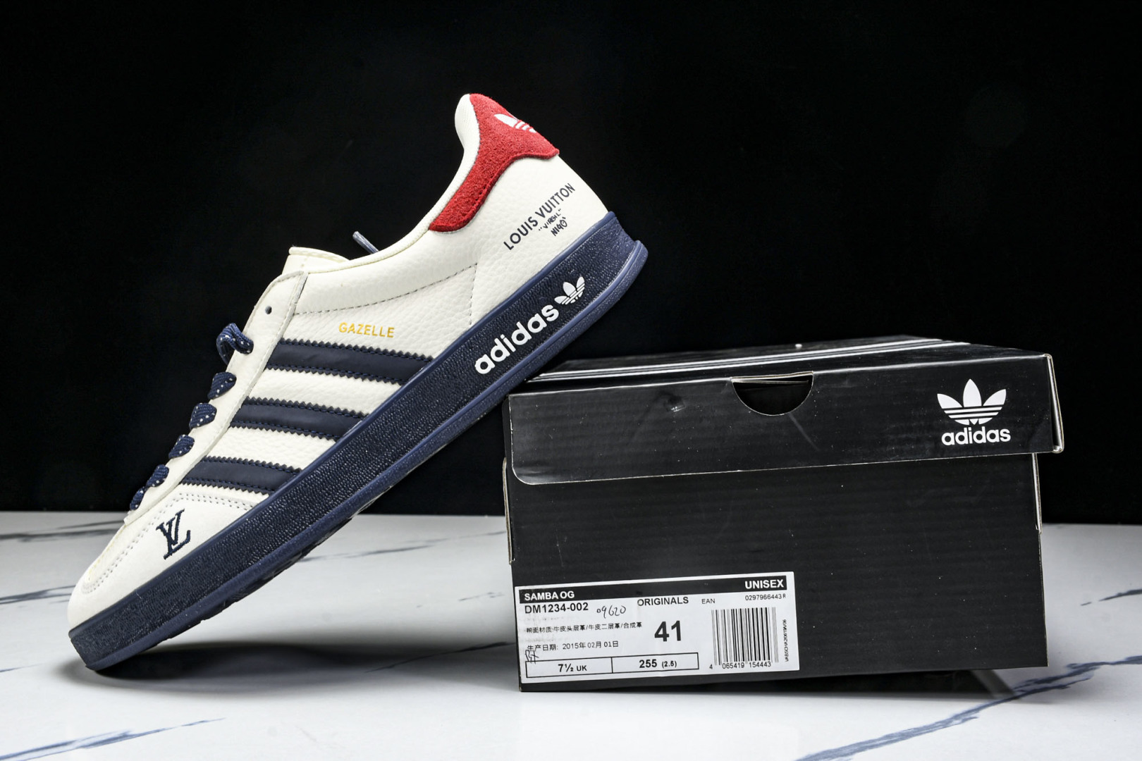  AD Originals Gazelle INdoor x Louis Vuitton 白蓝红 DM1