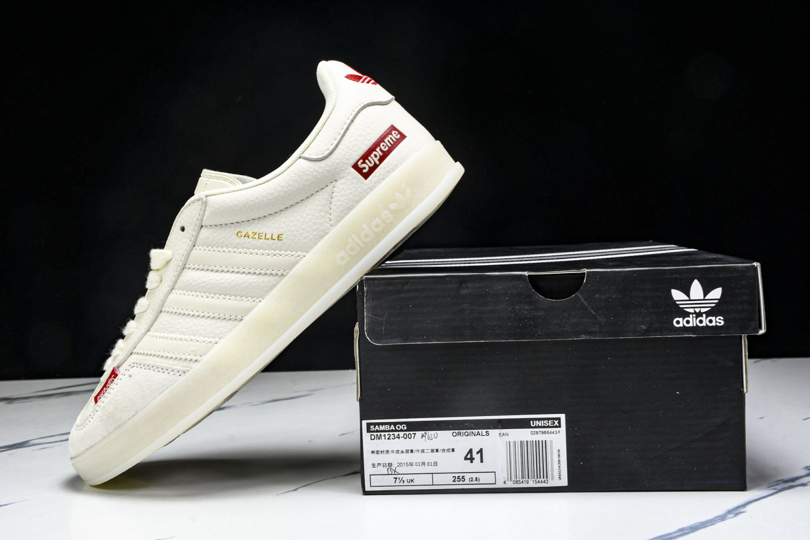  AD Originals Gazelle INdoor x Supreme 白红 DM1234 007